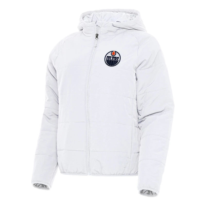 Women's Antigua White Edmonton Oilers Universe Full-Zip Puffer Jacket