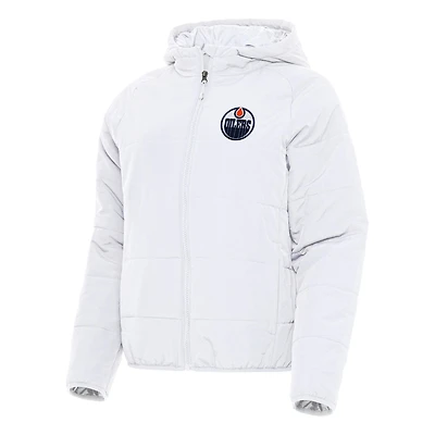 Women's Antigua White Edmonton Oilers Universe Full-Zip Puffer Jacket