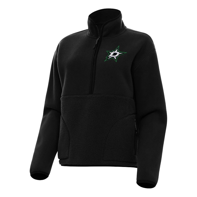 Women's Antigua Black Dallas Stars Figure Half-Zip Pullover Sweatshirt