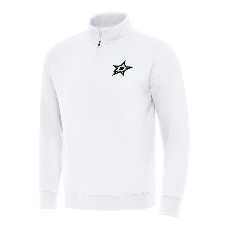 Men's Antigua White Dallas Stars Victory Quarter-Zip Mock Sweatshirt
