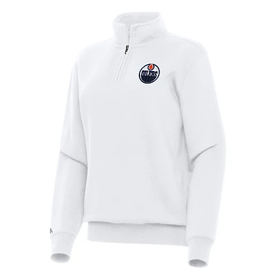 Women's Antigua White Edmonton Oilers Victory Quarter-Zip Sweatshirt