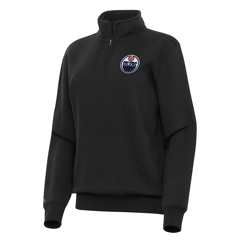 Women's Antigua Black Edmonton Oilers Victory Quarter-Zip Sweatshirt