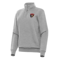 Women's Antigua Heather Gray Florida Panthers Victory Quarter-Zip Sweatshirt