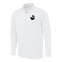 Men's Antigua White Edmonton Oilers Reprocess Quarter-Zip Top