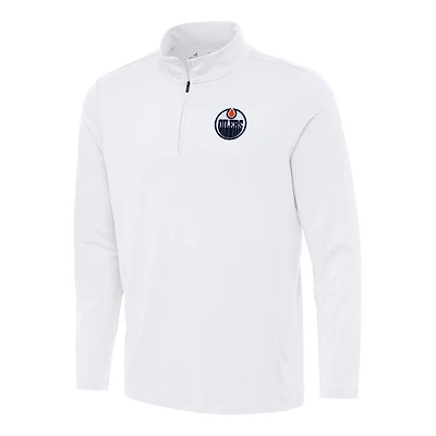 Men's Antigua White Edmonton Oilers Reprocess Quarter-Zip Top