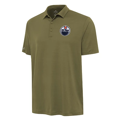 Men's Antigua Olive Edmonton Oilers Reprocess Polo