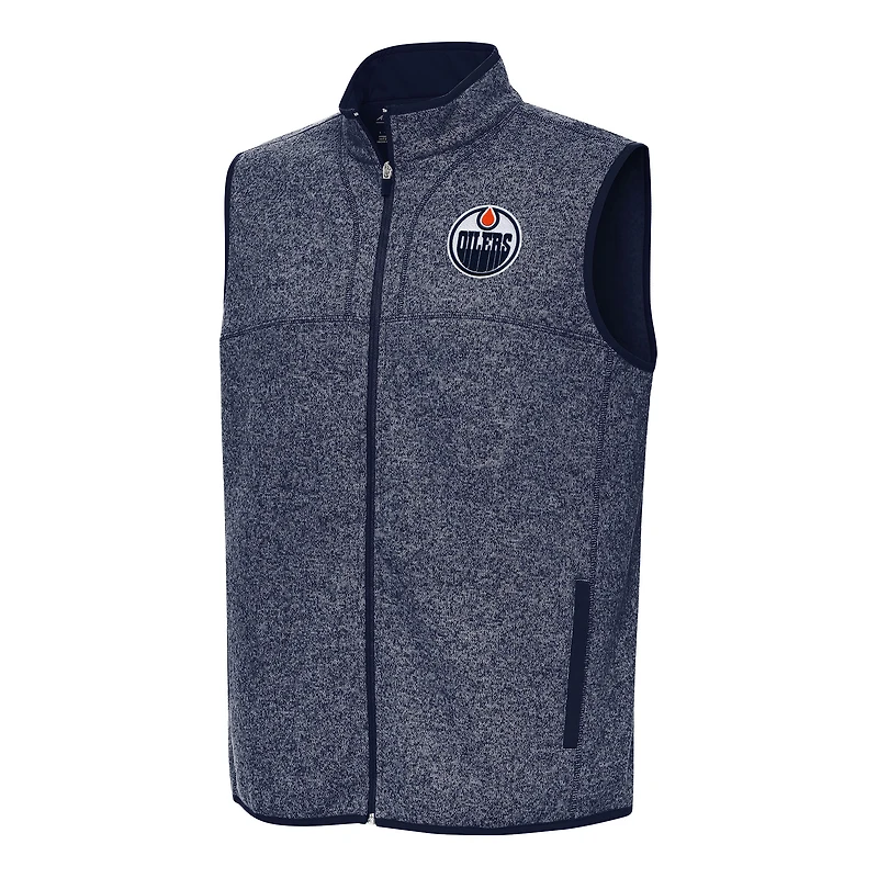 Men's Antigua Heather Navy Edmonton Oilers Fortune Full-Zip Vest