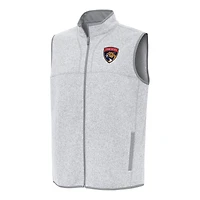 Men's Antigua Heather Gray Florida Panthers Fortune Full-Zip Vest