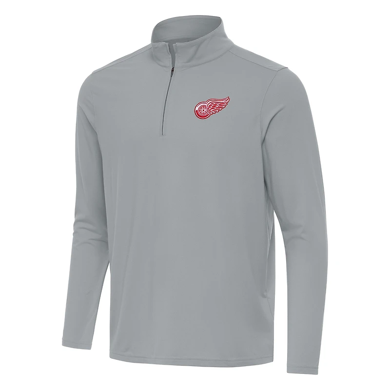 Men's Antigua Gray Detroit Red Wings Intent Quarter-Zip Top