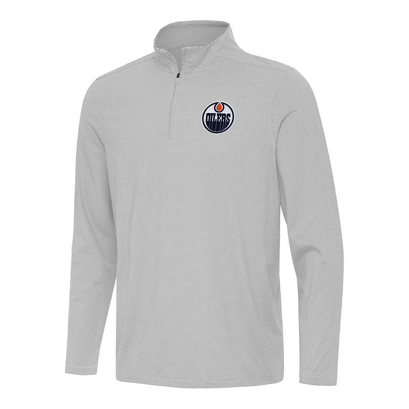 Men's Antigua  Gray Edmonton Oilers Twine Quarter-Zip Top