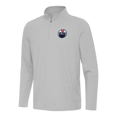 Men's Antigua Gray Edmonton Oilers Twine Quarter-Zip Top