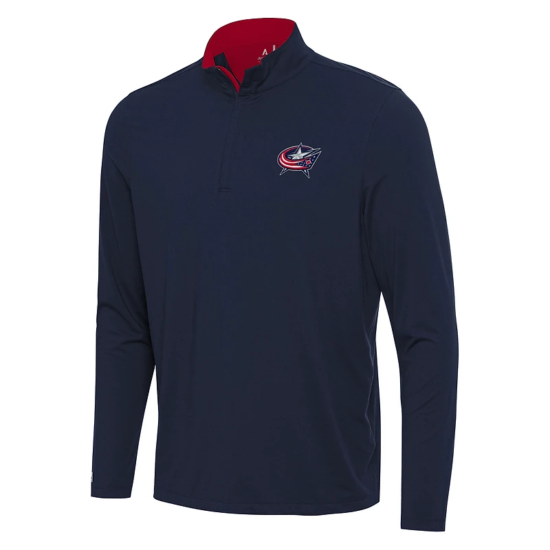 Men's Antigua Navy/Red Columbus Blue Jackets Content Quarter-Zip Pullover Top