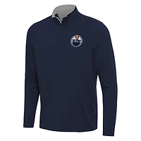 Men's Antigua Navy/Gray Edmonton Oilers Content Quarter-Zip Pullover Top