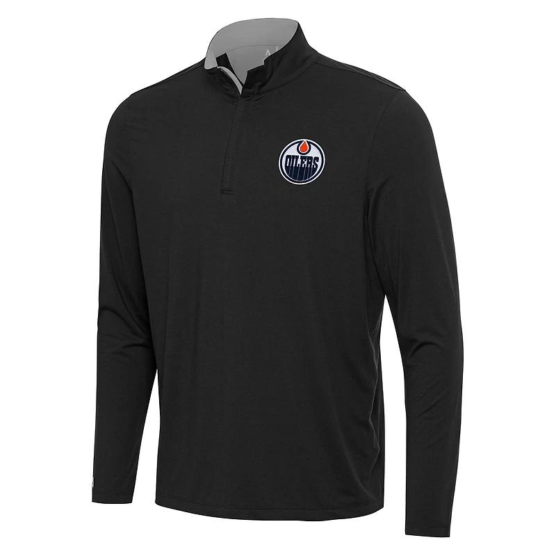 Men's Antigua Black/Gray Edmonton Oilers Content Quarter-Zip Pullover Top