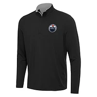 Men's Antigua Black/Gray Edmonton Oilers Content Quarter-Zip Pullover Top