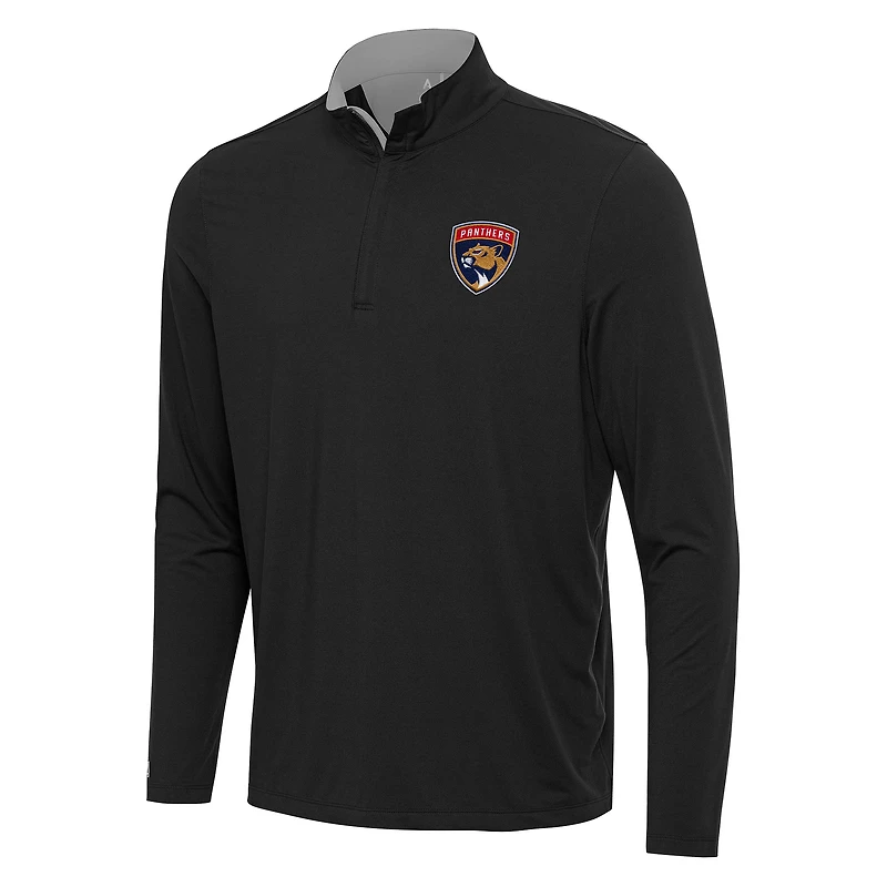 Men's Antigua Black/Gray Florida Panthers Content Quarter-Zip Pullover Top