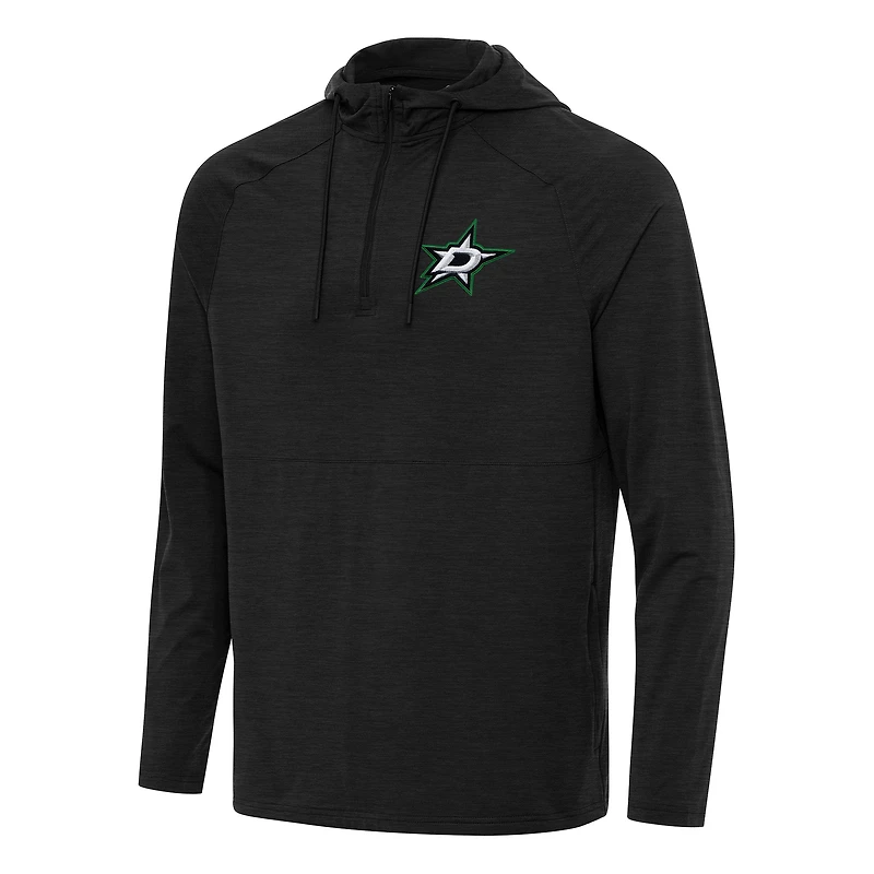 Men's Antigua Heather Black Dallas Stars Spikes Quarter-Zip Hoodie