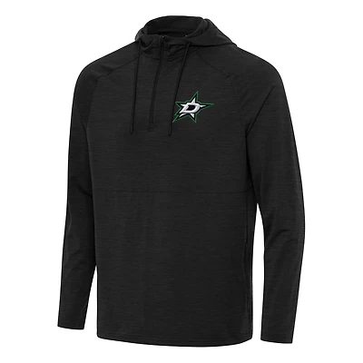 Men's Antigua Heather Black Dallas Stars Spikes Quarter-Zip Hoodie