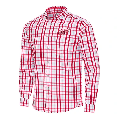 Men's Antigua  Red/Gray Detroit Red Wings Tending 2 Button-Down Long Sleeve Shirt