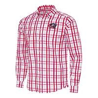 Men's Antigua  Red/Gray Columbus Blue Jackets Tending 2 Button-Down Long Sleeve Shirt