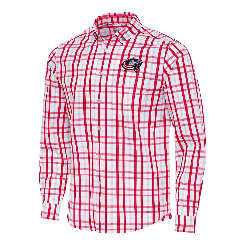 Men's Antigua  Red/Gray Columbus Blue Jackets Tending 2 Button-Down Long Sleeve Shirt