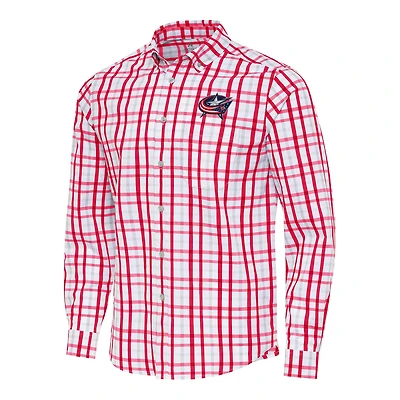Men's Antigua  Red/Gray Columbus Blue Jackets Tending 2 Button-Down Long Sleeve Shirt