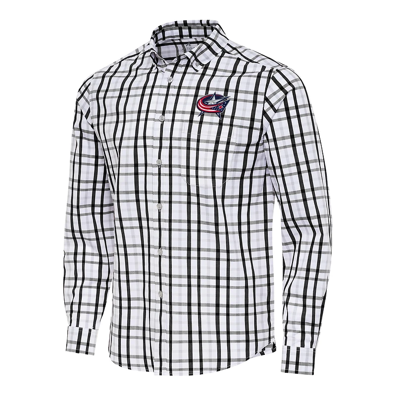 Men's Antigua  Black/Gray Columbus Blue Jackets Tending 2 Button-Down Long Sleeve Shirt
