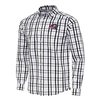 Men's Antigua  Black/Gray Columbus Blue Jackets Tending 2 Button-Down Long Sleeve Shirt