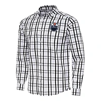 Men's Antigua  Black/Gray Edmonton Oilers Tending 2 Button-Down Long Sleeve Shirt