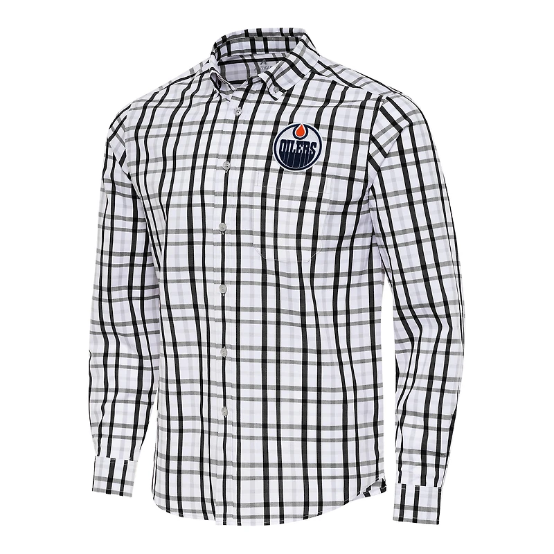 Men's Antigua  Black/Gray Edmonton Oilers Tending 2 Button-Down Long Sleeve Shirt