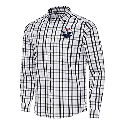 Men's Antigua  Black/Gray Edmonton Oilers Tending 2 Button-Down Long Sleeve Shirt