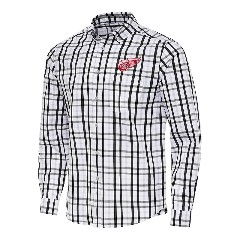 Men's Antigua  Black/Gray Detroit Red Wings Tending 2 Button-Down Long Sleeve Shirt