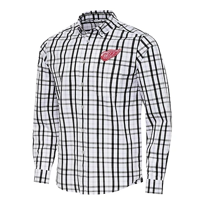 Men's Antigua Red/Gray Detroit Red Wings Tending 2 Button-Down Long Sleeve Shirt