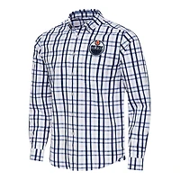 Men's Antigua  Navy/Gray Edmonton Oilers Tending 2 Button-Down Long Sleeve Shirt