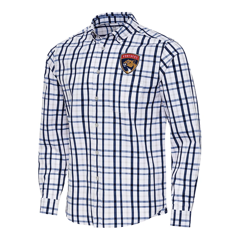 Men's Antigua  Navy/Gray Florida Panthers Tending 2 Button-Down Long Sleeve Shirt