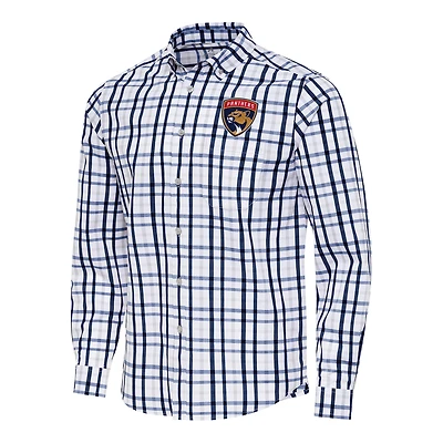 Men's Antigua  Navy/Gray Florida Panthers Tending 2 Button-Down Long Sleeve Shirt