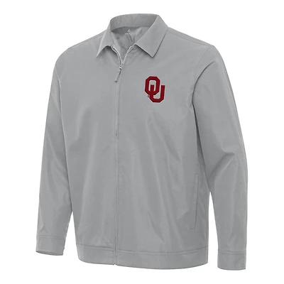 Men's Antigua Gray Oklahoma Sooners Pivot Full-Zip Jacket