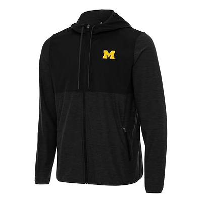 Men's Antigua Black Michigan Wolverines Sway Full-Zip Hoodie
