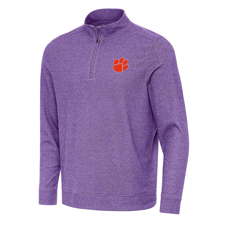 Men's Antigua Heather Purple Clemson Tigers Subtle Quarter-Zip Sweatshirt