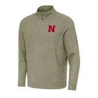 Men's Antigua Olive Nebraska Huskers Subtle Quarter-Zip Sweatshirt
