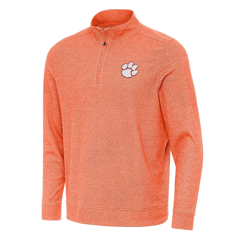 Men's Antigua Heather Orange Clemson Tigers Subtle Quarter-Zip Sweatshirt