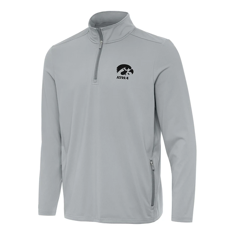Men's Antigua Gray Iowa Hawkeyes Perilous Quarter-Zip Sweatshirt
