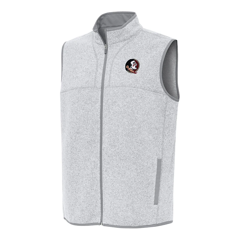 Men's Antigua Heather Gray Florida State Seminoles Fortune Full-Zip Vest