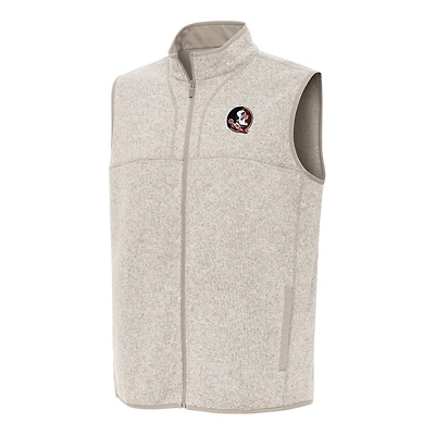 Men's Antigua Oatmeal Florida State Seminoles Fortune Full-Zip Vest