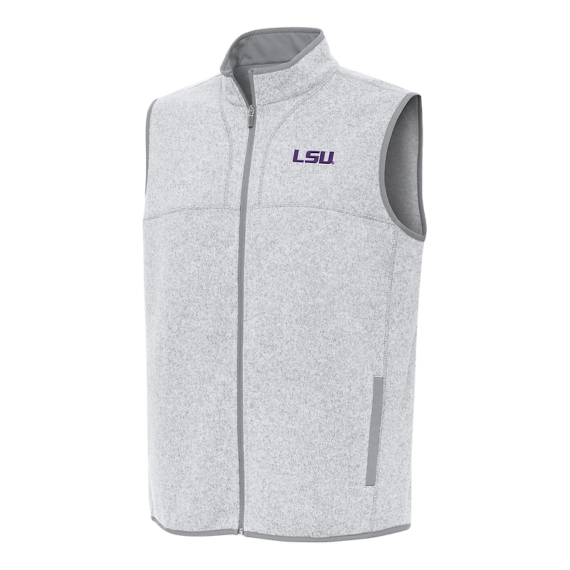 Men's Antigua Heather Gray LSU Tigers Fortune Full-Zip Vest