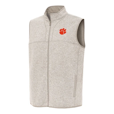 Men's Antigua Oatmeal Clemson Tigers Fortune Full-Zip Vest