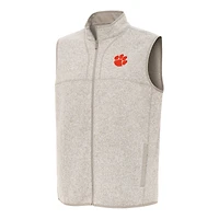 Men's Antigua Oatmeal Clemson Tigers Fortune Full-Zip Vest