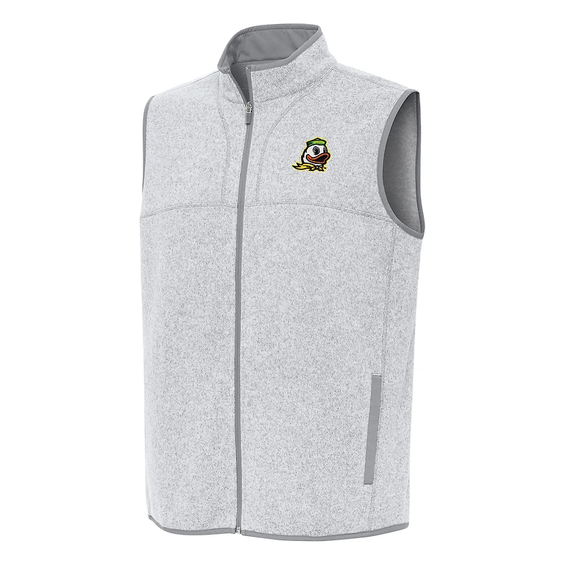 Men's Antigua Heather Gray Oregon Ducks Fortune Full-Zip Vest