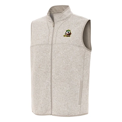 Men's Antigua Oatmeal Oregon Ducks Fortune Full-Zip Vest