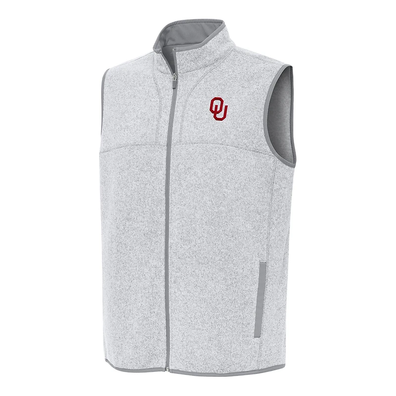 Men's Antigua Heather Gray Oklahoma Sooners Fortune Full-Zip Vest
